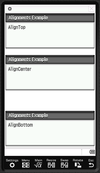 3 dialogs showing the screen positions for the 3 aligns modes