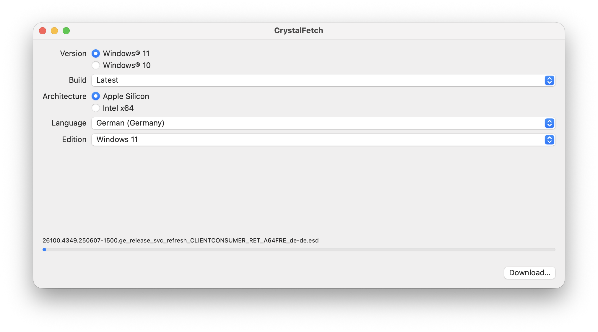 Download Windows 11 with CrystalFetch
